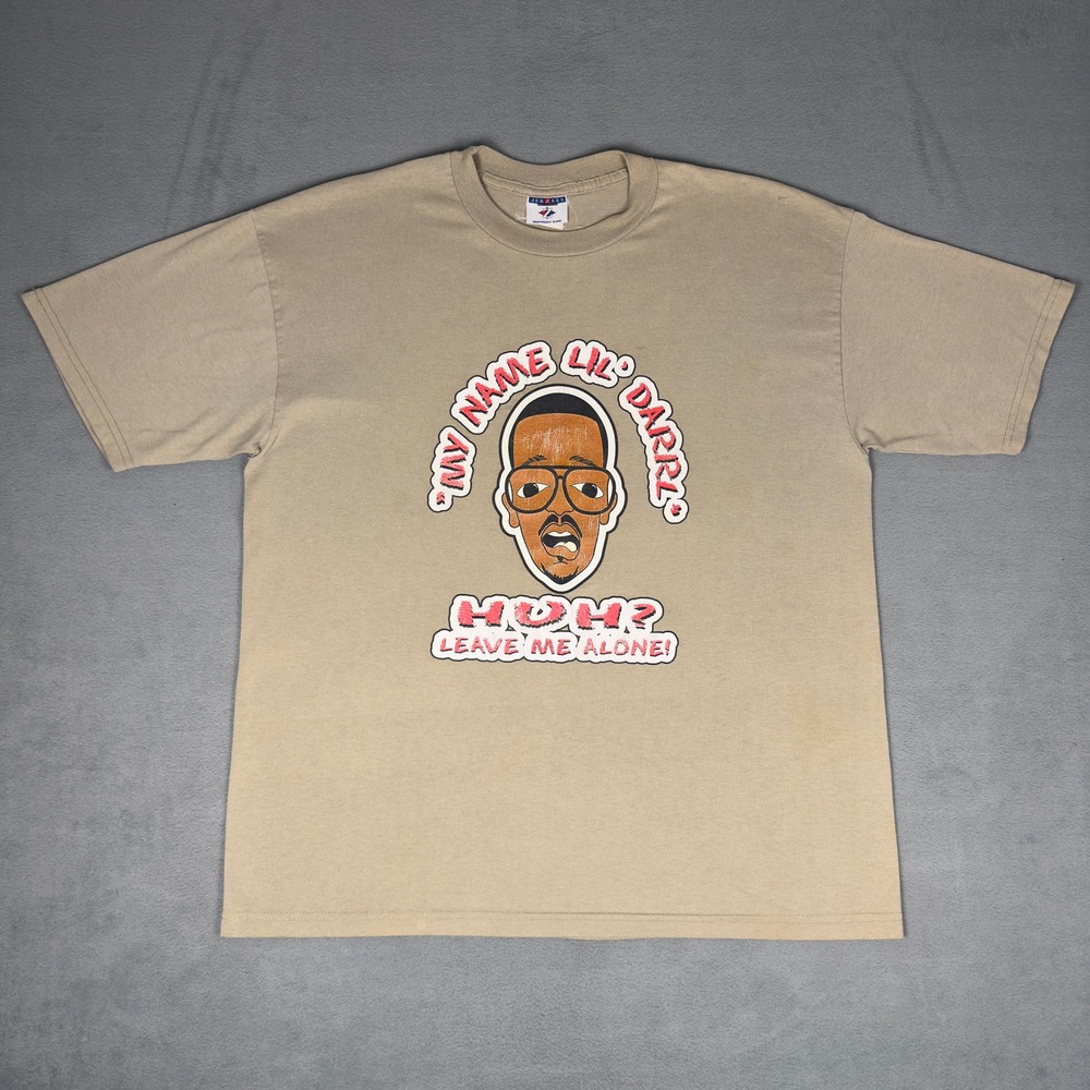 Y2K Lil Darryl Huh Leave Me Alone Funny Novelty Graphic T-Shirt Tan XL